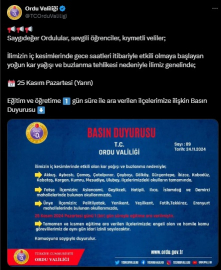 Ordu'nun 15 ilçesinde eğitime 1 günlük kar tatili