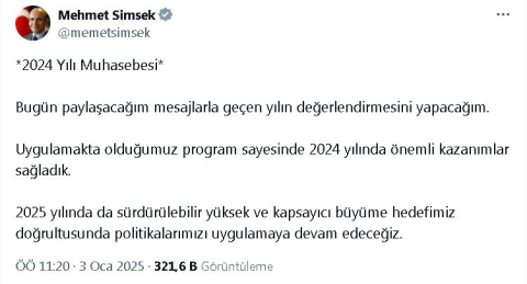 Bakan Şimşek'ten 2024 yılı muhasebesi