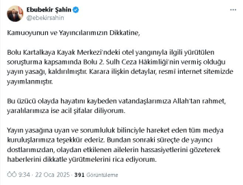 Bolu Kartalkaya'daki otel yangınıyla ilgili yayın yasağı kaldırıldı